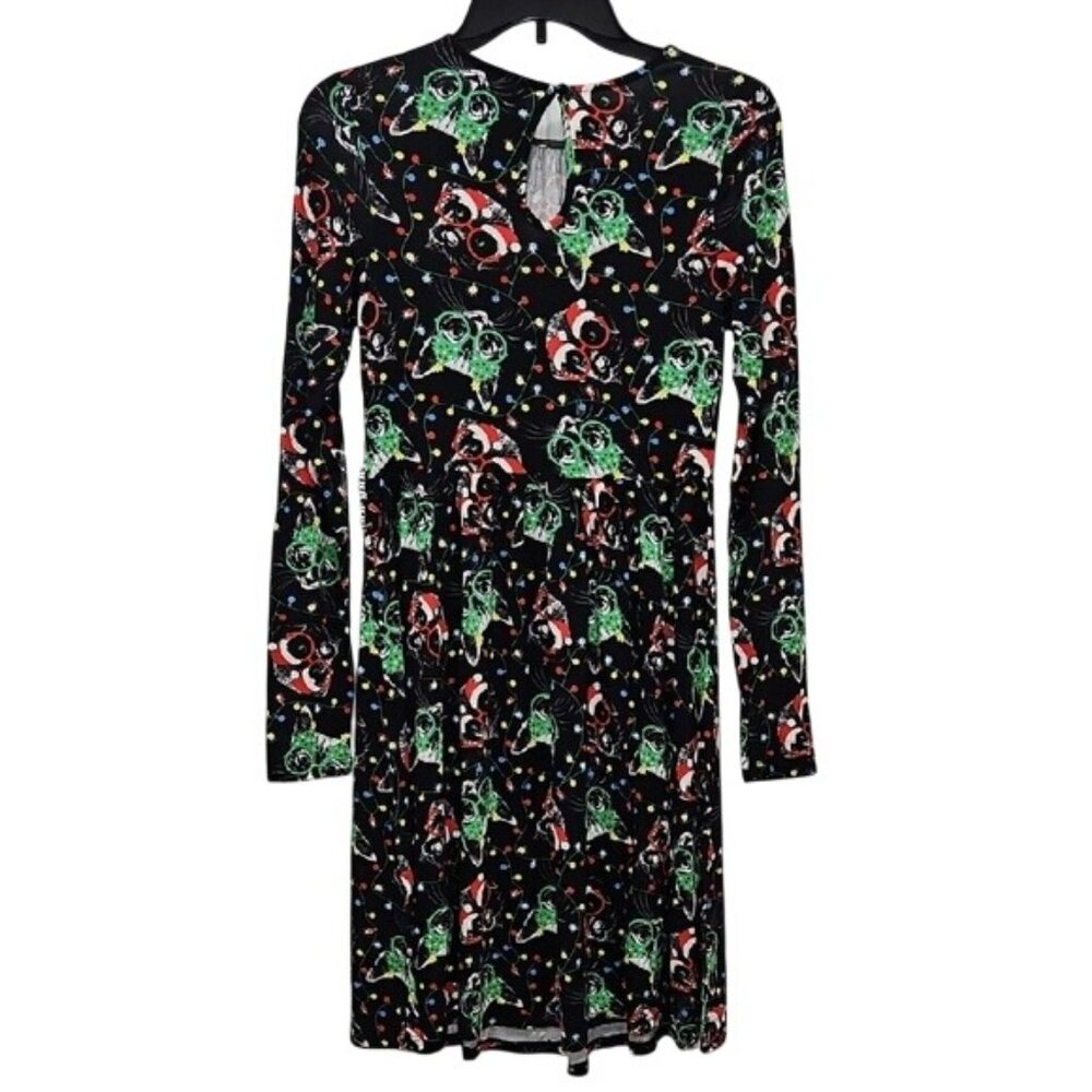 Modcloth Festive Holiday Kitty Dog Christmas Print Long Sleeve Dress XL New - Picture 4 of 10